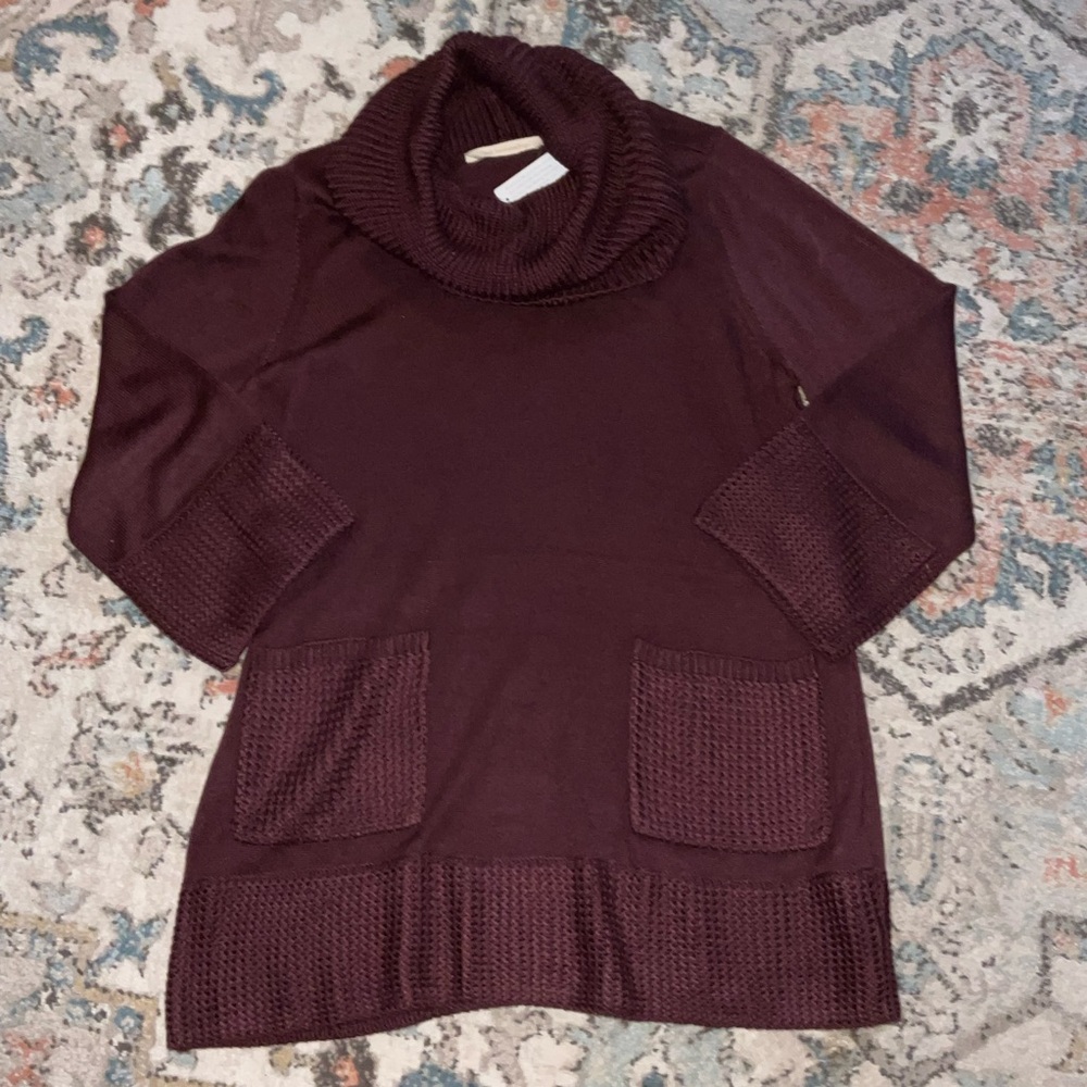 NWT! Soft Surroundings Deep Plum Cowl Neck Sweater NWT